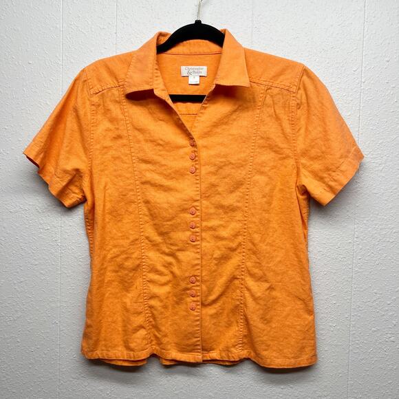 Christopher & Banks Linen Blend Cowgirl Cottage Coastalgirl Academia Shirt Small - Picture 1 of 11